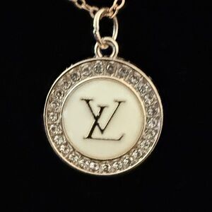 Louis Vuitton White Enamel and Silver Crystal Round Charm
